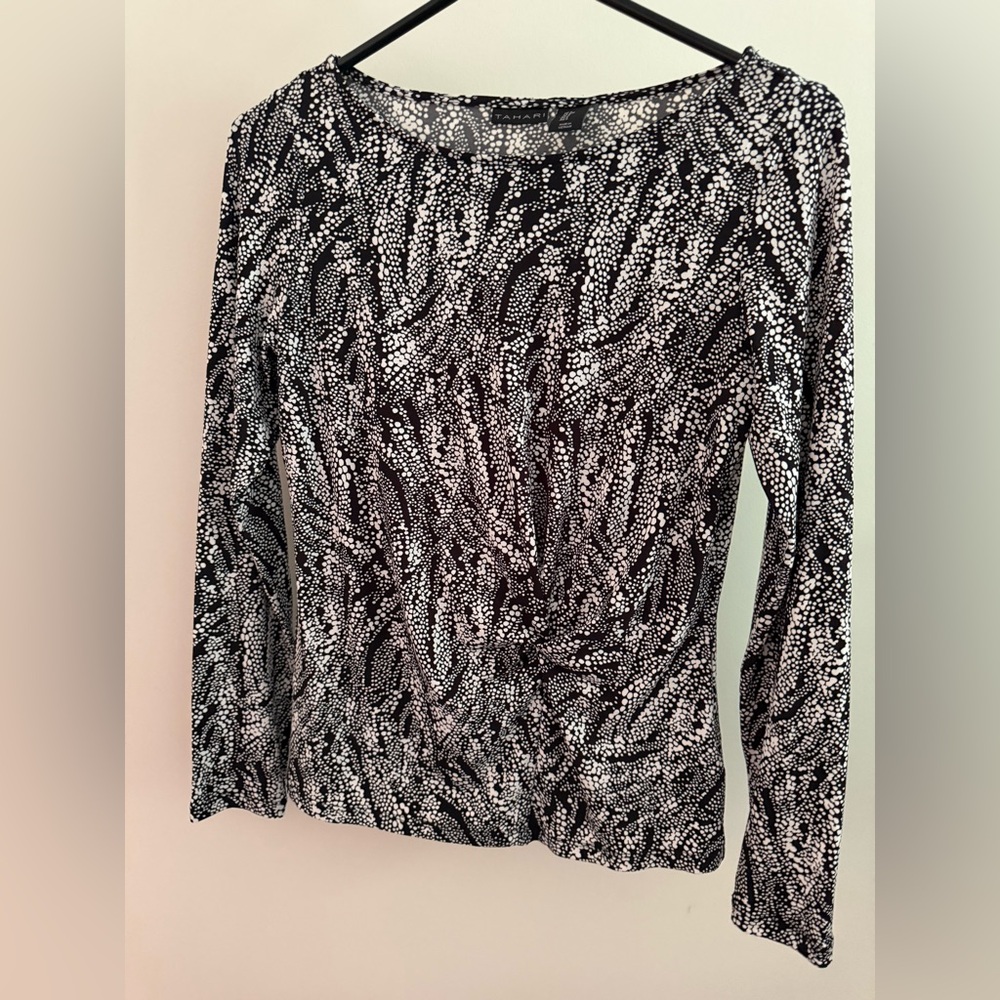 Tahari Black and White Abstract Blouse